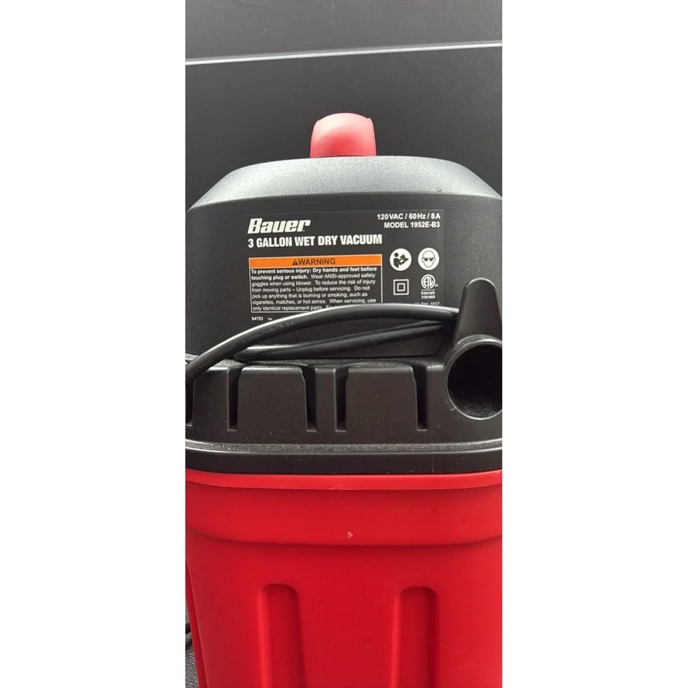 Bauer Canister Bagless Corded Portable Wet & Dry Vacuum Red/Black Nozzle Hose
